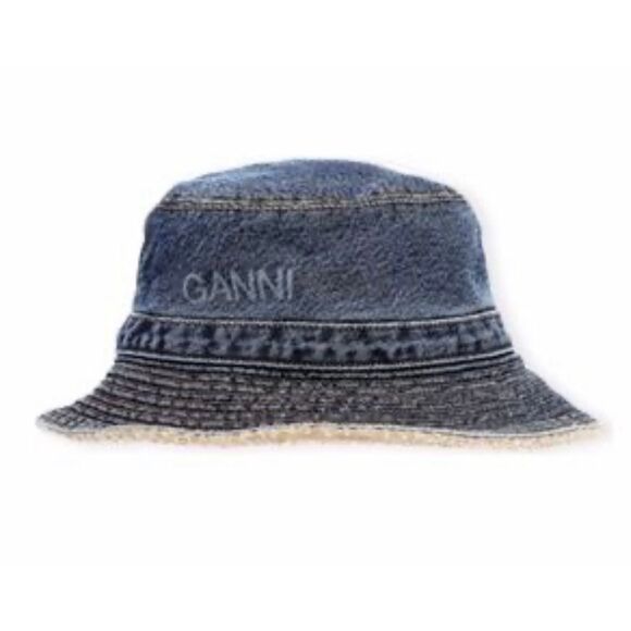 Ganni Denim Shearling Bucket Hat - Picture 1 of 7